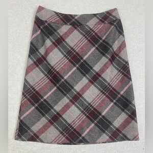 VTG Ann Taylor Wool Skirt Sz 8 Purple Gray Plaid Pencil Prep‎ School Clean Girl